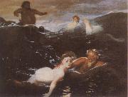 Arnold Bocklin Playing in the Waves France oil painting artist